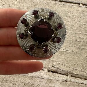 Vintage Mizpah Simulated Amethyst Silver Tone Brooch